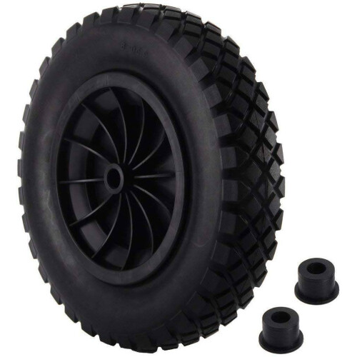 UK PU 14" BLACK Puncture Proof Solid 3.50-8 wheelbarrow wheel COMPLETE NEW