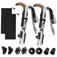 2 Pack Foldable Walking Poles, Ultralight Trekking Poles with Cork Handle, Adjustable Hiking Sticks 30-110cm with for Men Women Camping Backpacking