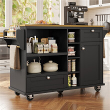 Kitchen Trolley 129x46x92cm Drawers Black Wood