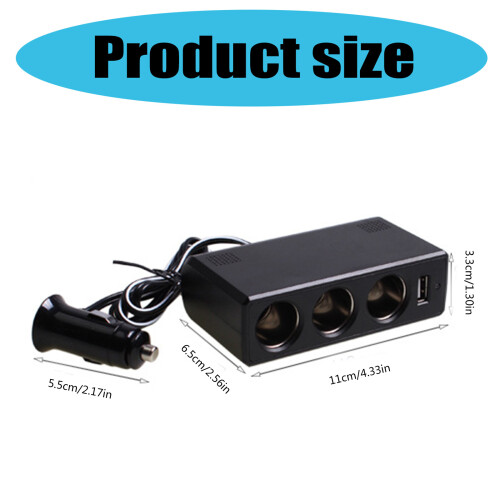 24V to 12V 3 Socket Cigarettes Lighters USB Charging Adapter Charging Cable Black 2