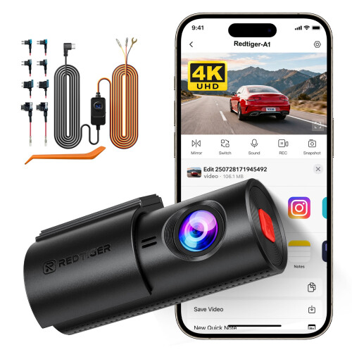 REDTIGER A1 4K mini Car Front Dash Cam with Night Vision, Parking Mode, WiFi