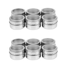 12 Pcs / Ensemble Pot A Epices Magnetique A Couvercle Transparent Pots de Recipient de Stockage de Sauce D'Epice En Acier Inoxydable Porte-Condiment