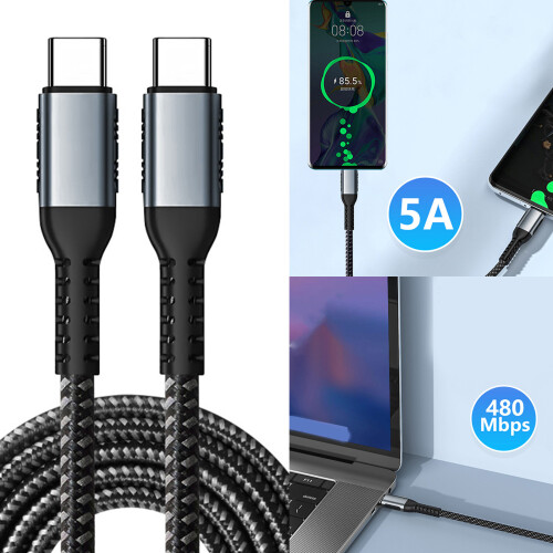 Universal 100W Type C to Type C Power Cable for Rapid Charging and Data Transfer 2m 1
