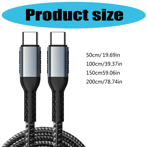 Universal 100W Type C to Type C Power Cable for Rapid Charging and Data Transfer 2m 2