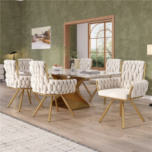 (Beige, Velvet) 6-Pack Beige Velvet Swivel Dining Chairs