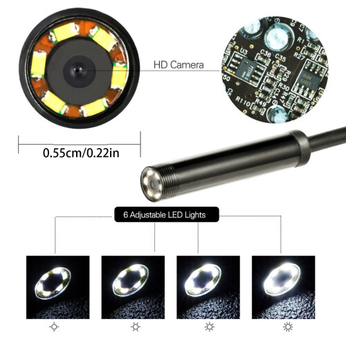 Waterproof Endoscope Camera 6 LEDs Adjustable USB Flexible Inspection Borescope 1m 1