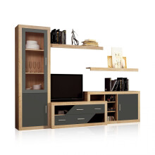 Salón modular con gran capacidad de almacenaje en cambria y grafito 280 cm Nuka V6