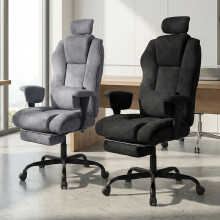 (Black) Levede Ergonomic Office Chair Suede Recline