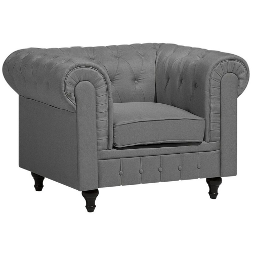 Beliani Armchair CHESTERFIELD Fabric Light Grey
