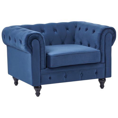 Beliani Armchair CHESTERFIELD Velvet Navy Blue
