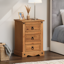 Corona Medium 3 Drawer Bedside Solid Wood Pine Bedroom Furniture