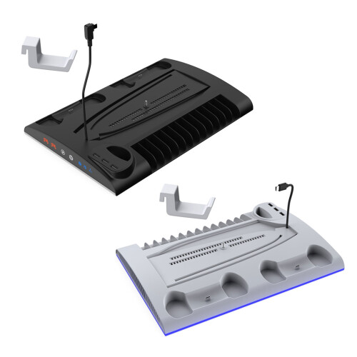 Vertical Display Stand for Console Charging Stand with Light Cartridge Slot White 1