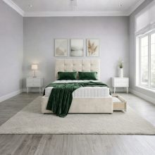(6ft Super King(With Mattress), Blue) Luxury Divan Double Bed Upholstereded Velvet with Mattress 54" Headboard