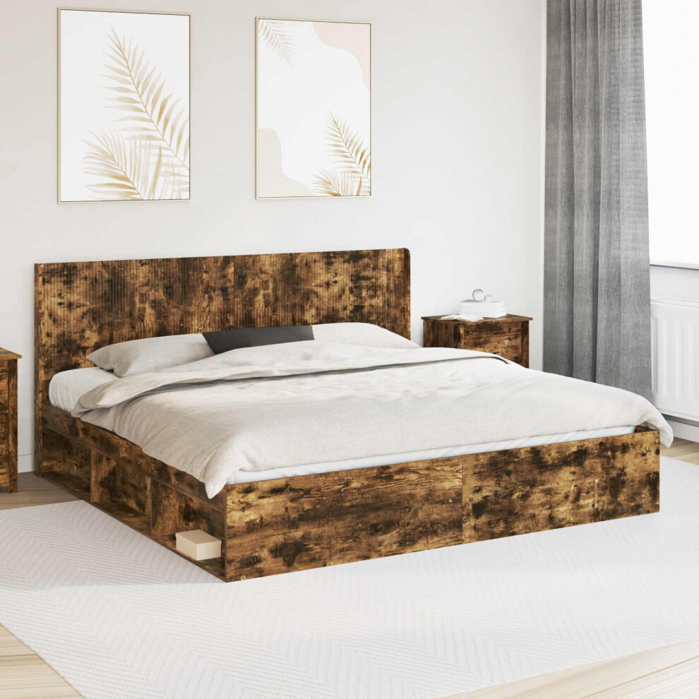 Vidaxl Bed Frame With Storage And Headboard Smoked Oak 180 X 200 Cm