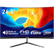 Gawfolk 24.5 inch PC Screen, Curved(3000R) 120hz Gaming Monitor with Built-in Speakers FHD 1080p 1ms Bezel-less