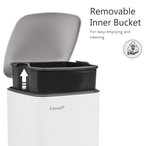 30L Stainless Steel Pedal Bin - White 2