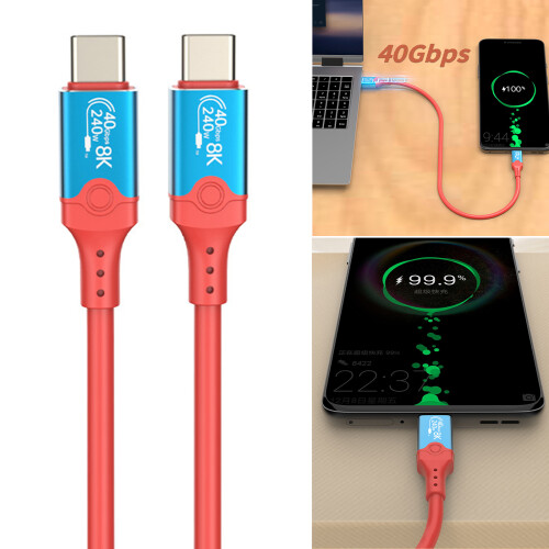 240W USB4 Cable 40Gbps Data Transfer 8K@60Hz Video Display Cable USB C Data 0.5m Ice blue 2