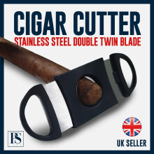 CIGAR CUTTER STAINLESS STEEL QUALITY BLACK DOUBLE TWIN BLADE UK SELLER New