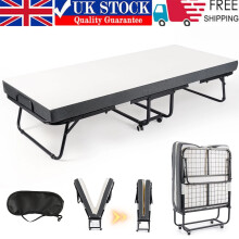 Portable Fold Up Rollaway Guest Bed with 10cm Memory Foam Mattress and Wheels UK