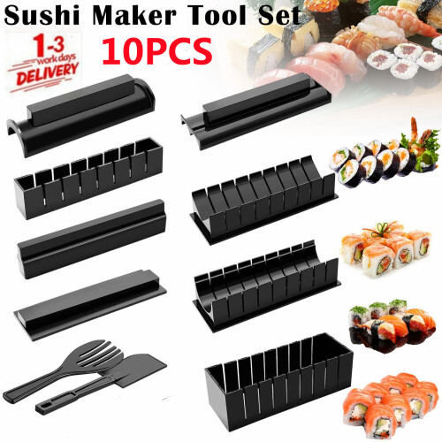 10Pcs DIY Sushi Maker Set Rice Roll Mold Kitchen Sushi Making Tool Kit Home UK