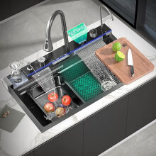 LED Inset Kitchen Sink Set Stainless Steel Large Bowl Mixer Tap Waste Kits Hose