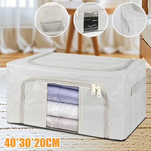 Foldable Canvas Storage Boxes Folding Fabric Clothes Basket with Lid UK