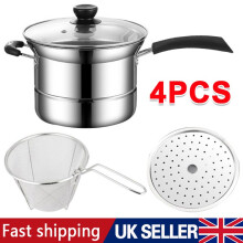 Non Stick Chip Pan Deep Fat Fryer Cooking Noodle Soup Pot Frying Basket & Lid Z