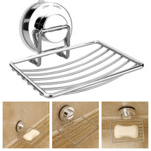 Strong Suction Bathroom Shower Chrome Accessory Soap Dish Holder Cup Tray UK