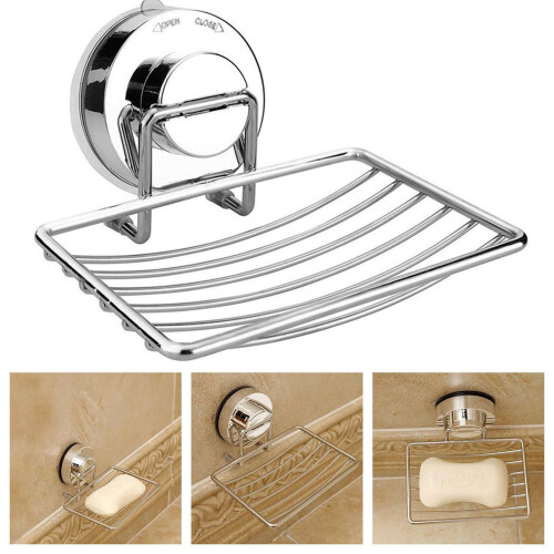 Strong Suction Bathroom Shower Chrome Accessory Soap Dish Holder Cup Tray UK