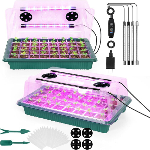 2Pack Seed Tray W/Adjustable Grow Light 80Cell Mini Greenhouse Heated Propagator
