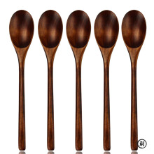 5 Pieces Wooden Spoon Soup Spoon and Fork Tableware Natural Ellipse Ladle Spoon Set Eco Friendly Products Spoons for Cooking