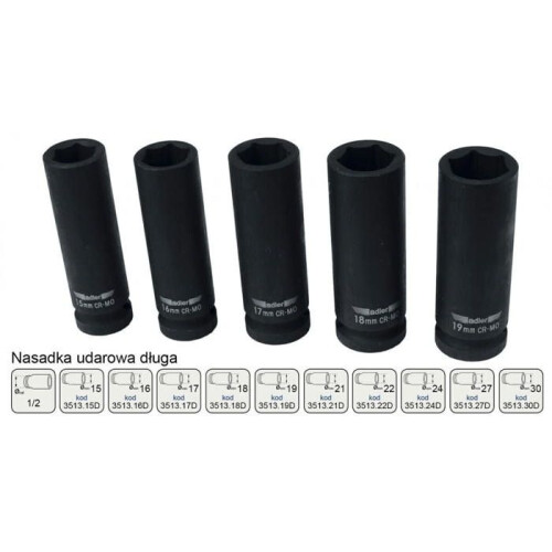 Douille longue à impact ADLER 6 pans 1/2" taille 24 mm