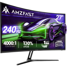 Amzfast 27 inch Curved Gaming Monitor, 240Hz, Full HD 1920x1080p, 1ms MPRT, 4000:1 Contrast, 130%sRGB, HDR, Adaptive-Sync