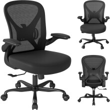 Ergonomic Office Chair with Adjustable Lumbar Support, 136 KG Swivel Desk Chair with Flip-Up Arms, Mesh Comfy Padded Seat for Computer and Home