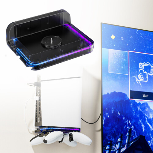 Stand for Game Console with Double Controller Storage Bracket and Light 1