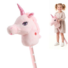 The Magic Toy Shop Pink Unicorn Hobby Horse on a Stick with Galloping Sounds Plush Toy for Kids