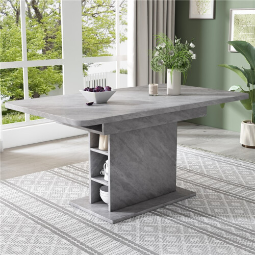 (Grey, MDF) Extendable Grey Dining Table with Storage 1