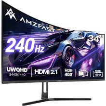 Amzfast 34 Inch Ultrawide Curved Gaming Monitor, 3440x1440 WQHD, 240Hz, 1ms MPRT, 1500R Fast VA, Adaptive Sync, HDR, 3000:1 Contrast