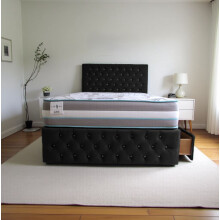 (Double, Black) Delaware Plush Princess Sprung Divan Bed Set With Mattress, 4 Drawers & Headboard
