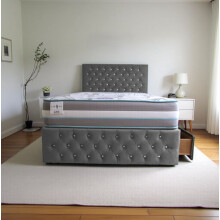 (King, Silver) Delaware Plush Princess Sprung Divan Bed Set With Mattress, 4 Drawers & Headboard