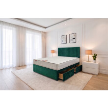 (Small Single, Emerald) Emily Plush Bed Set With Mattress, 2 Drawers Same Side & 24"Headboard