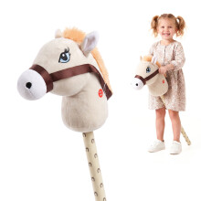 The Magic Toy Shop Cream Hobby Horse on a Stick with Sounds Plush Mane Ride On Toy for Girls & Boys