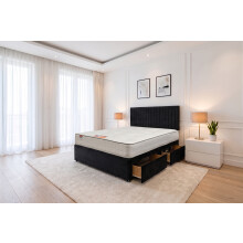 (Single, Black) Emily Plush Bed Set With Mattress, 2 Drawers Same Side & 24"Headboard