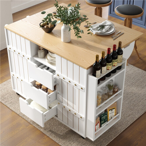 White Kitchen Island with Sliding Doors & Drawers