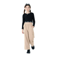 Girls' Crop Top and Hip-Hop Pants Outfit Set Black Beige 10–11 years — girl's set, hip hop clothes, crop top pants