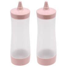 2X Bouteille Compressible Distributeur de Condiments A Cruet de Sauce Sauce de Tomate Huile Rose + Transparent