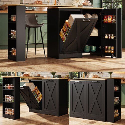 Swivel Sideboard with Shelves – Black Finish