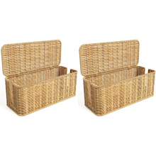 2X Scatola di Gestione Dei Cavi, Scatola Organizer Nascondi-Cavi In Finto Rattan Intrecciato A Mano con Coperchio, Scatola Organizer per Cavi con 2