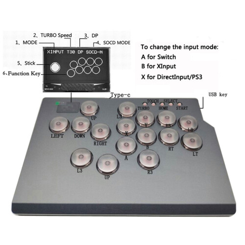 Leverless Controller Arcade Stick with Light Function Arcade Stick gray keycaps 2