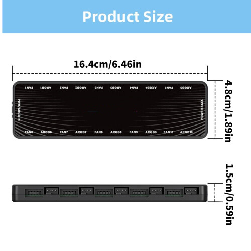 Customizable PC Fan Controller 10 Port ARGB PWM Hub with Remote for Gamers Black 2